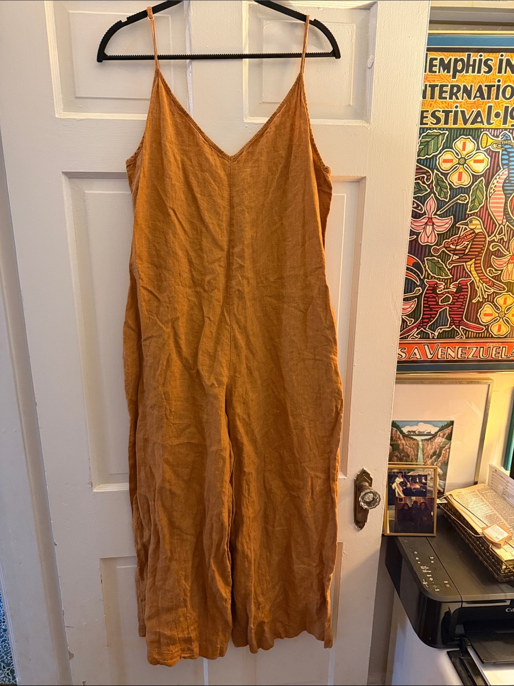 Falconeri Italian Linen Sleeveless V-Neck Jumpsuit in Rust Orange